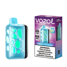VOZOL RAVE 40K disposable vape with cherry strawberry flavor, featuring sleek design and bright packaging.
