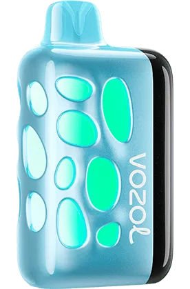 VOZOL RAVE 40K disposable vape with blue razz ice flavor, showing the sleek device with colorful branding and flavor details.