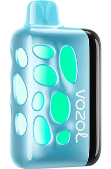VOZOL RAVE 40K disposable vape with blue razz ice flavor, showing the sleek device with colorful branding and flavor details.