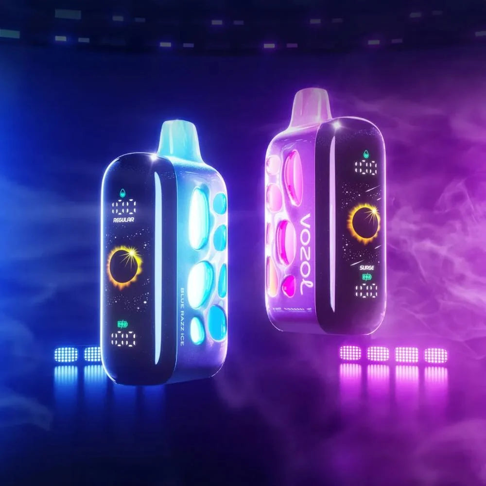 VOZOL RAVE 40K disposable vape in Blue Razz Ice flavor with colorful packaging and sleek design, captures the product's vibrant look.