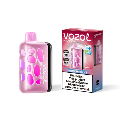 VOZOL RAVE 40K disposable vape with strawberry ice flavor, 50mg salt nicotine, designed for long-lasting vaping enjoyment