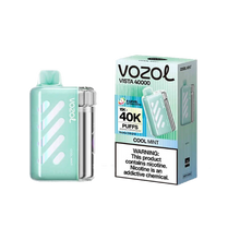 VOZOL Vista 40K Puffs disposable vape in Cool Mint, part of VOZOL VISTA SERIES, showing the sleek device with mint flavor packaging.