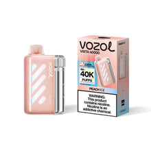 VOZOL Vista 40K Puff Peach Ice disposable vape from VOZOL VISTA SERIES, showing the sleek device with peach and icy flavor design.