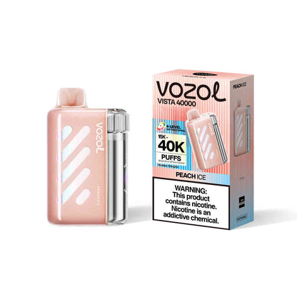 VOZOL Vista 40K Puff Peach Ice disposable vape from VOZOL VISTA SERIES, showing the sleek device with peach and icy flavor design.
