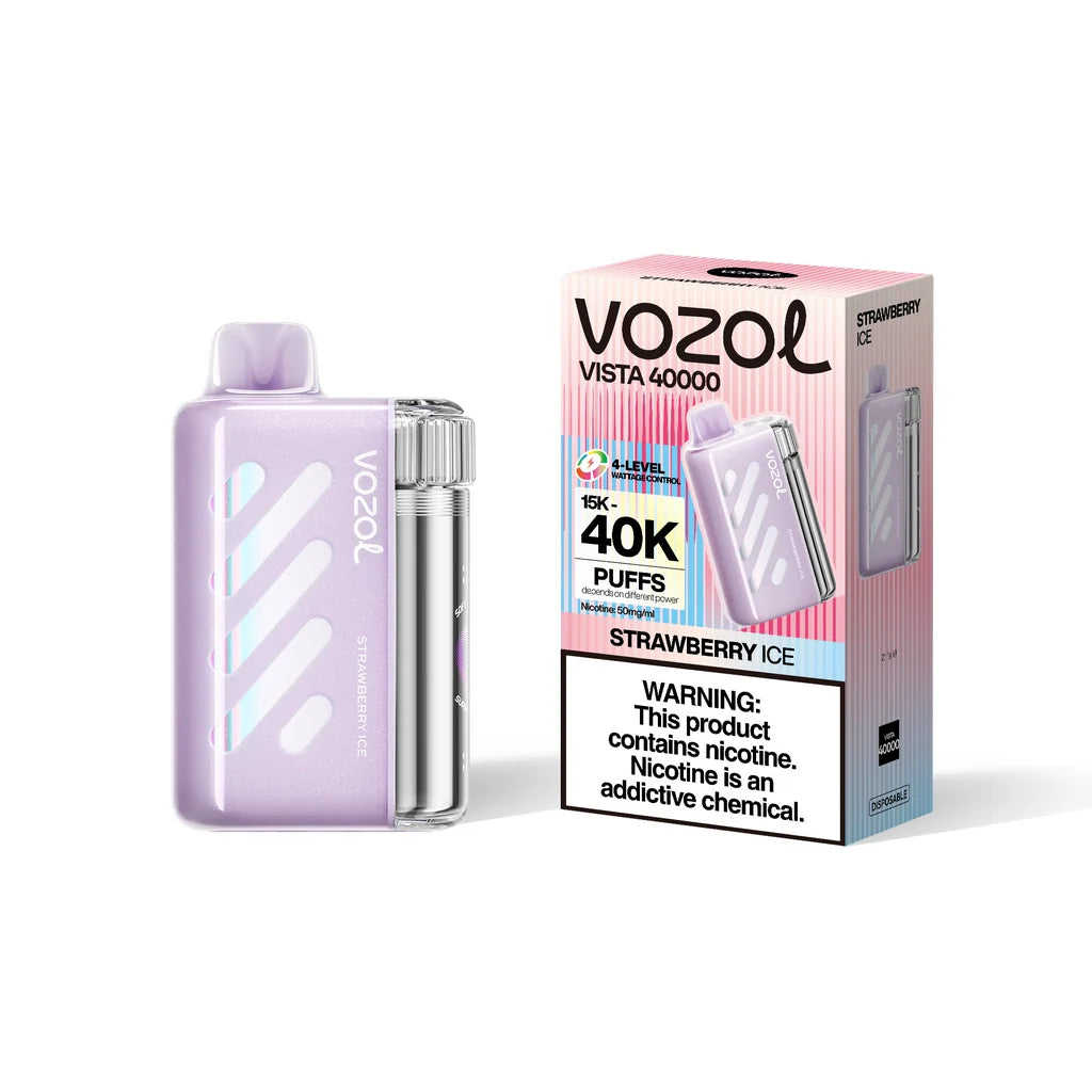 VOZOL Vista 40K Puff Strawberry Ice disposable vape pen from VOZOL VISTA SERIES, featuring strawberry ice flavor and salt nicotine.