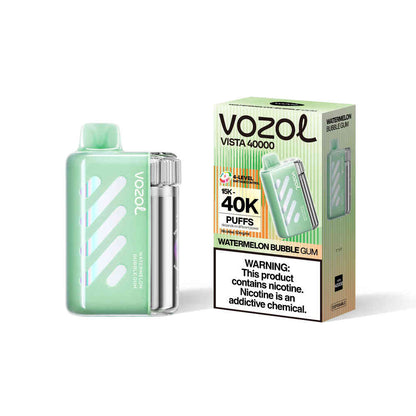 Disposable VOZOL Vista 40K Puffs vape device in Watermelon Bubble Gum flavor with colorful packaging.