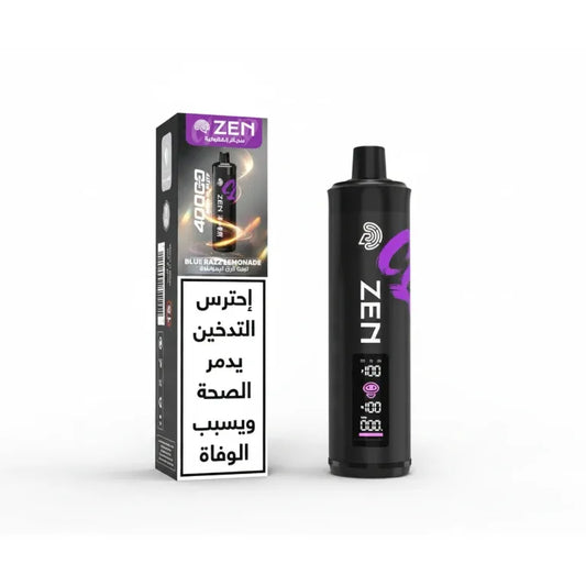 ZEN CLOUD SHISHA 40K disposable in Blue Razz Lemonade flavor, showing the sleek packaging and vibrant blue and yellow design.